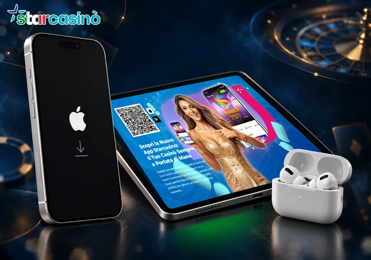 iPhone e tablet mostrano l’app del casinò accanto agli auricolari